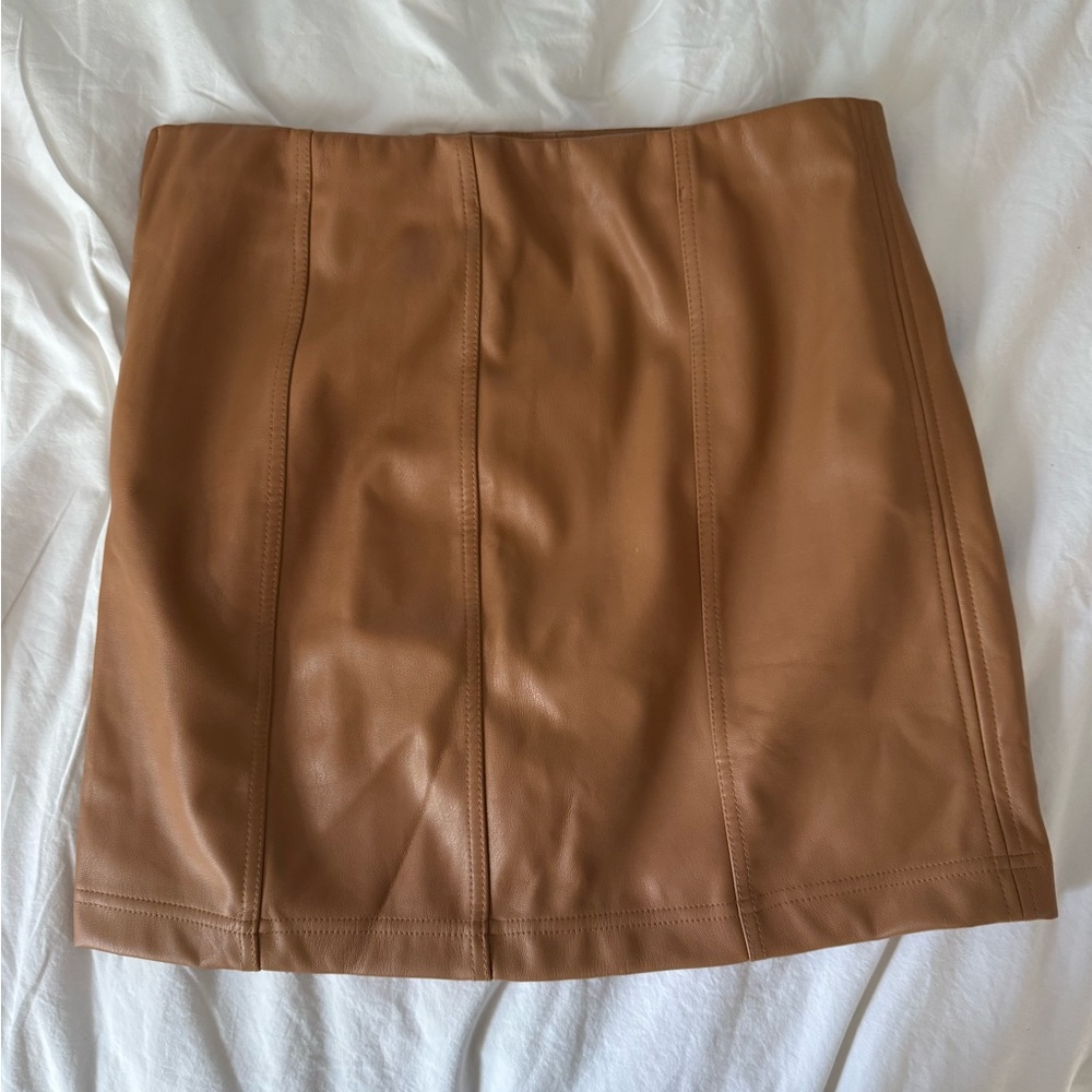 Shinestar Brown Leather Mini Skirt